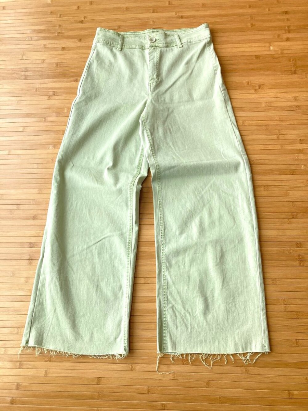 Oat New York High Rise Wide Leg Jeans Raw Hem Womens 10/30 Pale Green